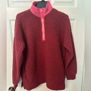 Small aerie 3/4 zip dream sherpa maroon/pink